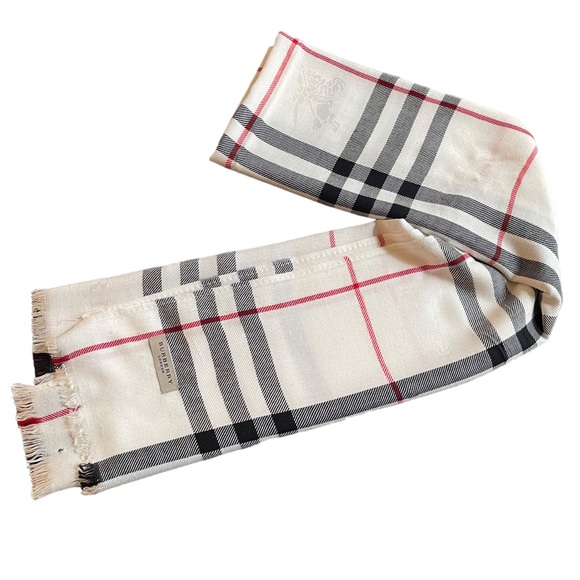 Burberry Accessories - Burberry Large Ivory Check Fine Scarf / Wrap